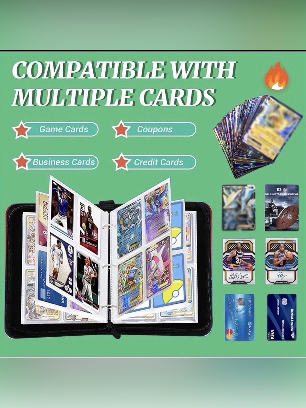 Card Binder for Pokemon Cards Holder Fits 400 Cards w/ 50 Removable Sleeves - Picture 5 of 5